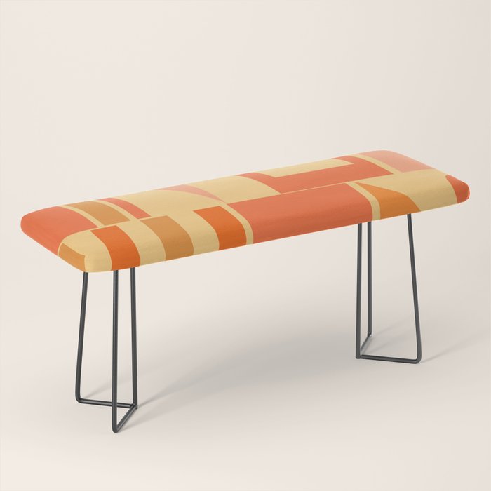 Mid Century Modern Modtastic Geometric Abstract Pattern Tangerine Orange Yellow Bench Gallery Image 1