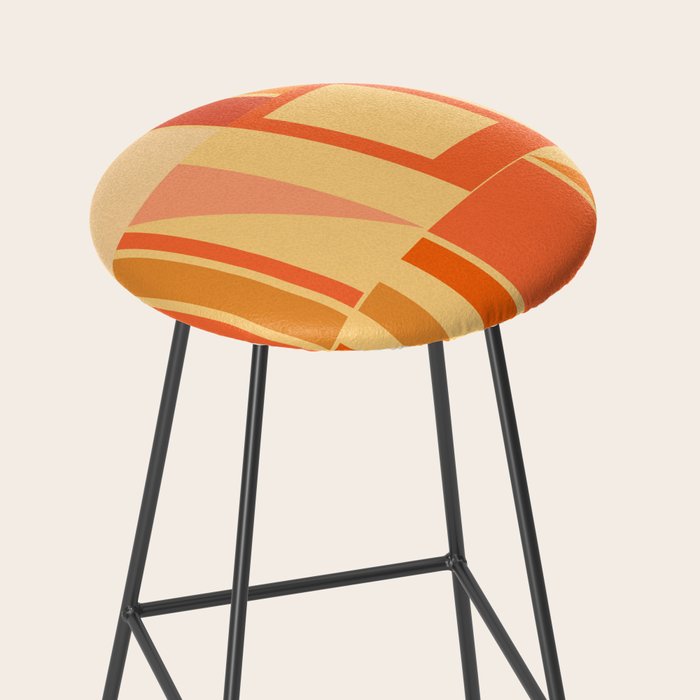 Mid Century Modern Modtastic Geometric Abstract Pattern Tangerine Orange Yellow Stool Gallery Image 2