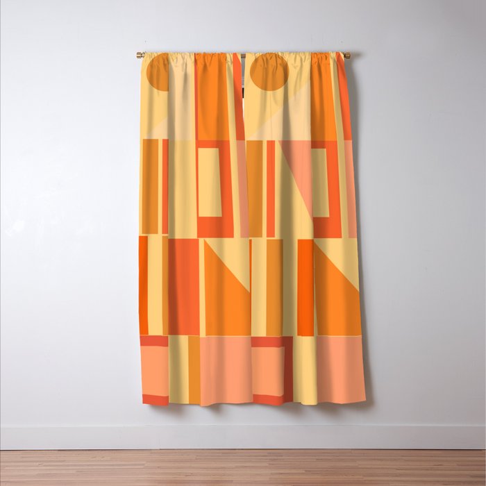 Mid Century Modern Modtastic Geometric Abstract Pattern Tangerine Orange Yellow Window Curtain Gallery Image 3
