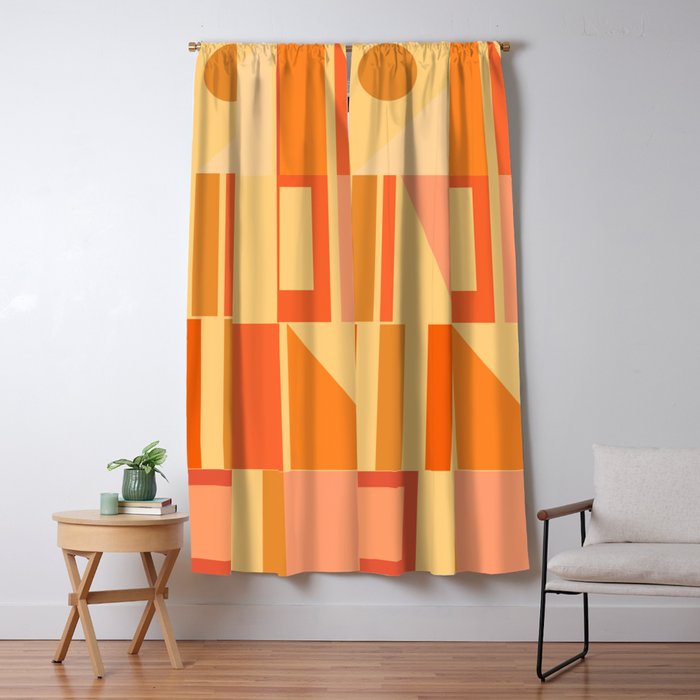 Mid Century Modern Modtastic Geometric Abstract Pattern Tangerine Orange Yellow Window Curtain Gallery Image 1