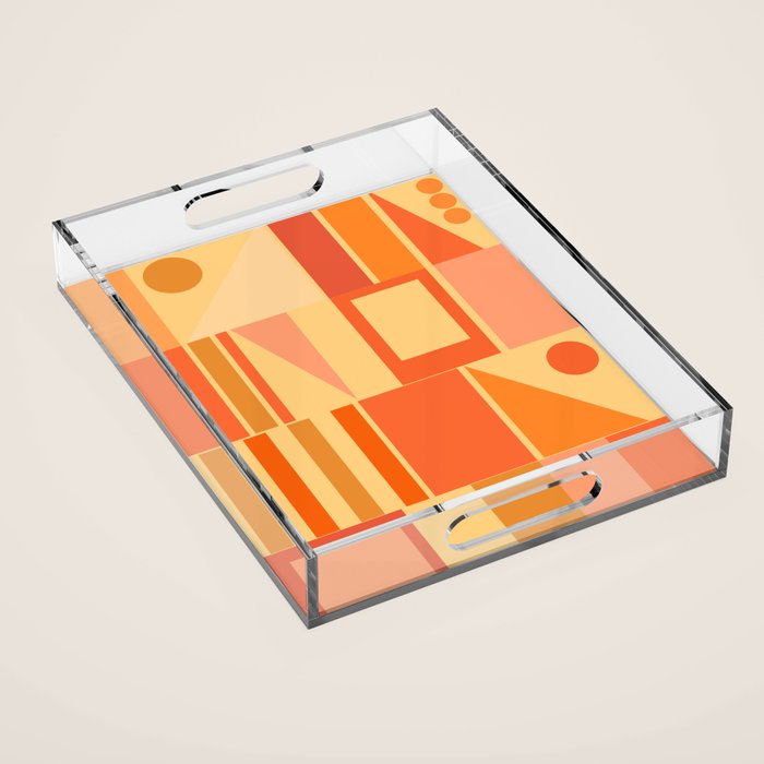 Mid Century Modern Modtastic Geometric Abstract Pattern Tangerine Orange Yellow Acrylic Tray Gallery Image 1