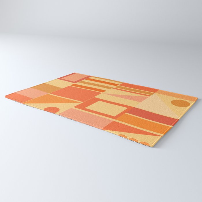 Mid Century Modern Modtastic Geometric Abstract Pattern Tangerine Orange Yellow Rug Gallery Image 3