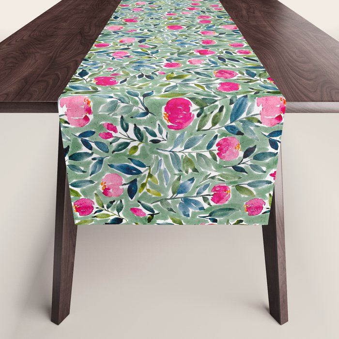Popping Peonies - Green Table Runner Gallery Image 1