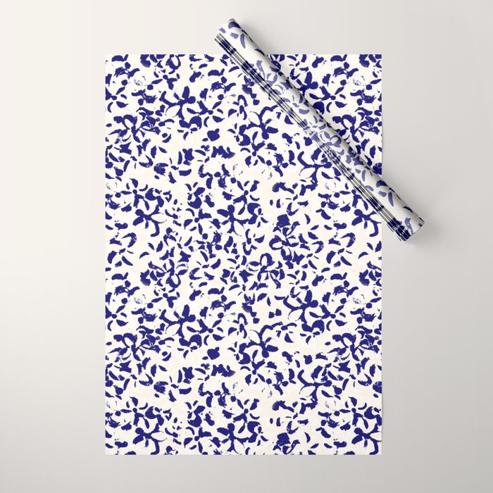 Mediterranean blue handmade floral Wrapping Paper Gallery Image 1