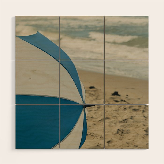 the beach umbrella - ocean sea travel photograph Wood Wall Art Gallery Image 1