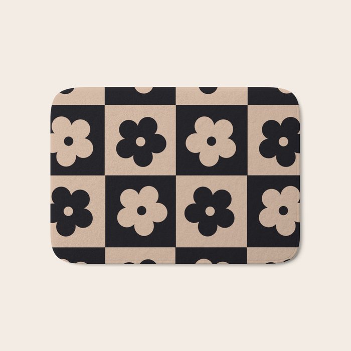 Bloom Check Tan Bath Mat Gallery Image 1