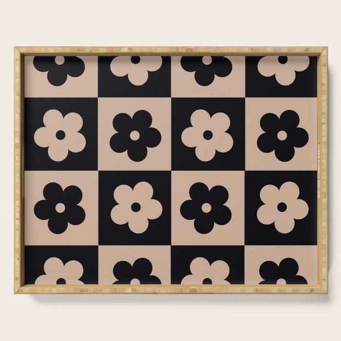 Bloom Check Tan Serving Tray Gallery Image 1