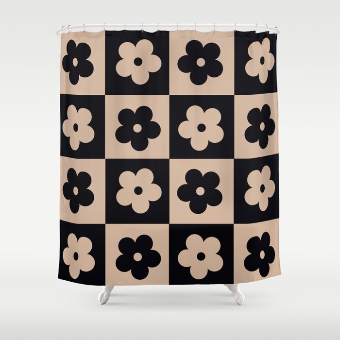 Bloom Check Tan Shower Curtain Gallery Image 1