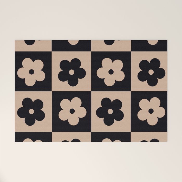 Bloom Check Tan Welcome Mat Gallery Image 1