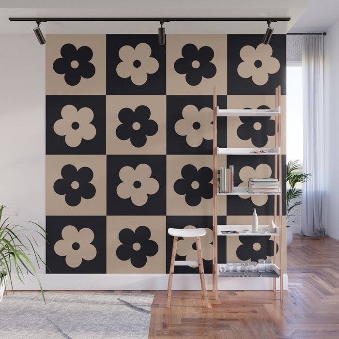 Bloom Check Tan Wall Mural Gallery Image 1