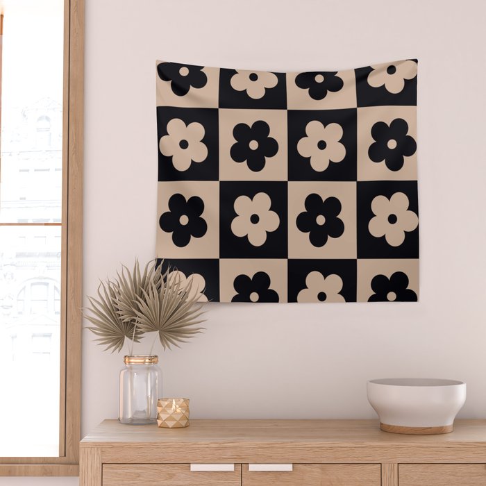 Bloom Check Tan Wall Tapestry Gallery Image 2