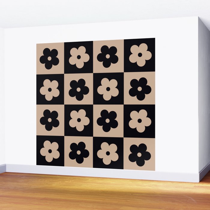 Bloom Check Tan Wall Mural Gallery Image 2