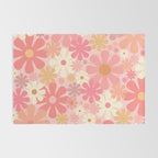 Blush Pink 60s 70s Vintage Flower Power Floral Pattern Rug Gallery Image 2