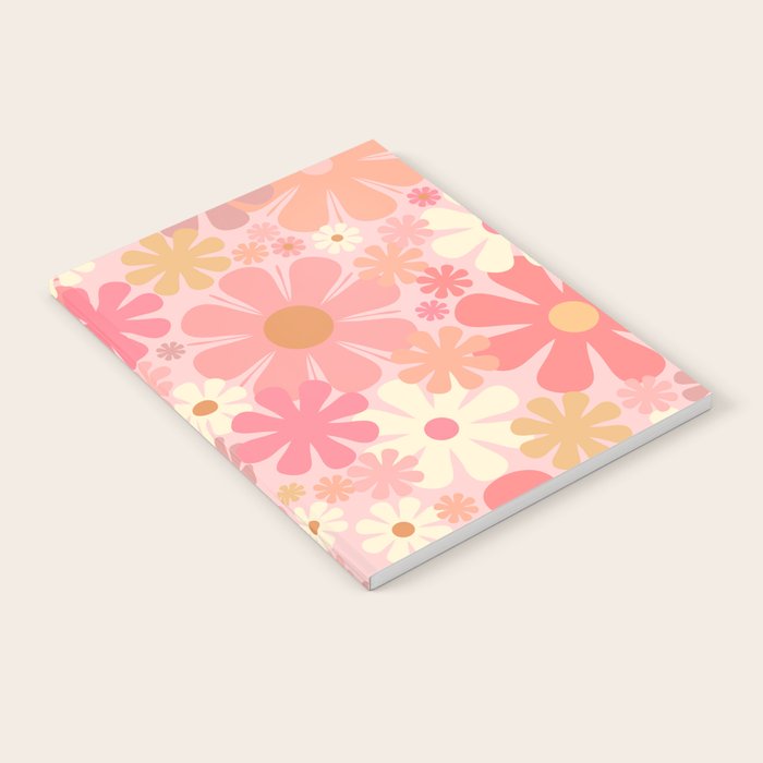 Blush Pink 60s 70s Vintage Flower Power Floral Pattern Notebook Gallery Image 2
