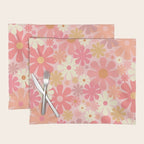Blush Pink 60s 70s Vintage Flower Power Floral Pattern Placemat Gallery Image 1