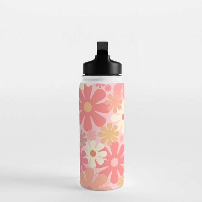 Blush Pink 60s 70s Vintage Flower Power Floral Pattern Water Bottle Gallery Image 3
