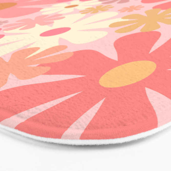 Blush Pink 60s 70s Vintage Flower Power Floral Pattern Bath Mat Gallery Image 3