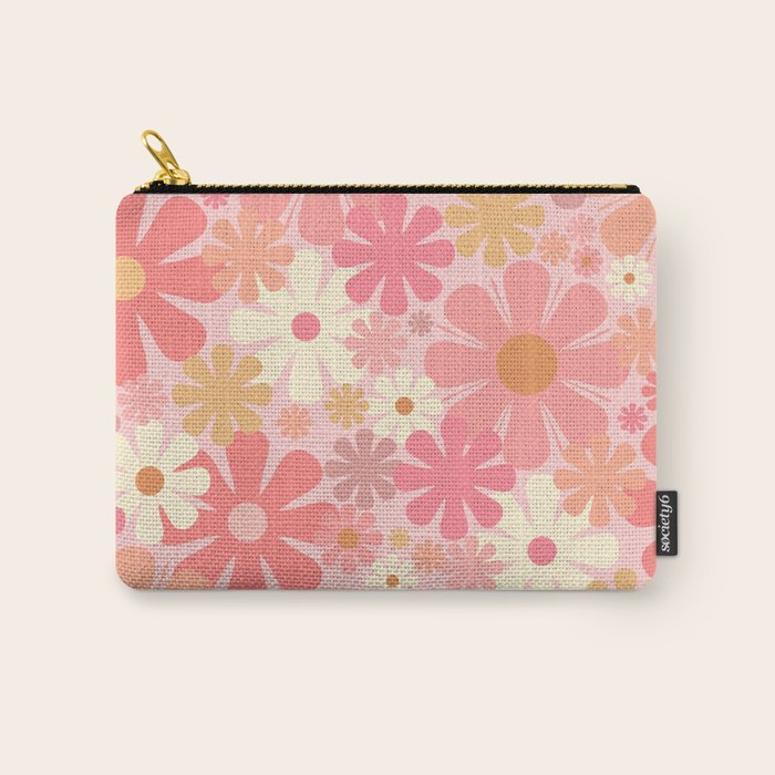 Blush Pink 60s 70s Vintage Flower Power Floral Pattern Carry All Pouch Gallery Image 1