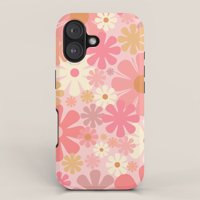 Blush Pink 60s 70s Vintage Flower Power Floral Pattern iPhone Case Gallery Image 1