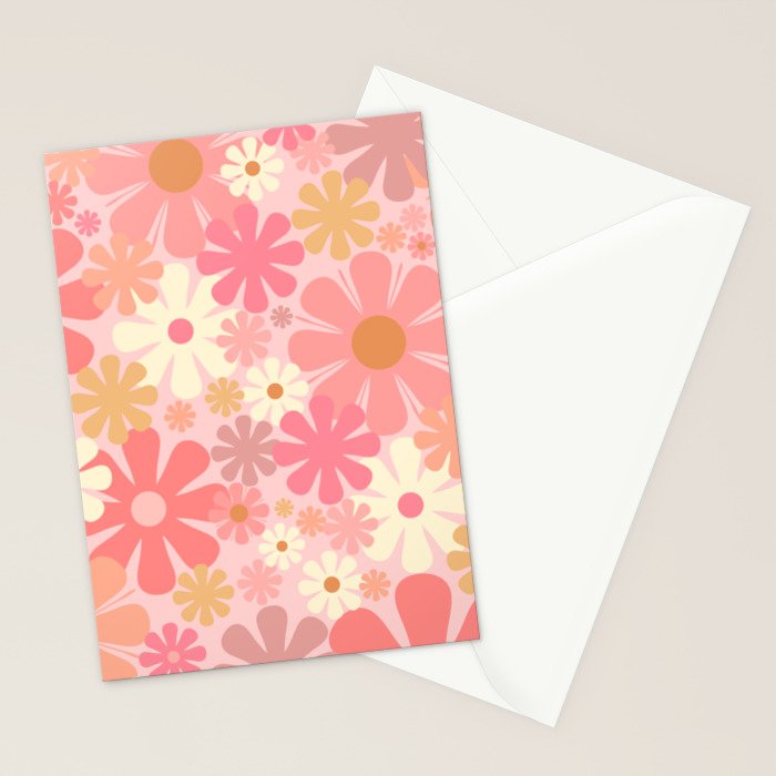 Blush Pink 60s 70s Vintage Flower Power Floral Pattern Stationery Card Gallery Image 2