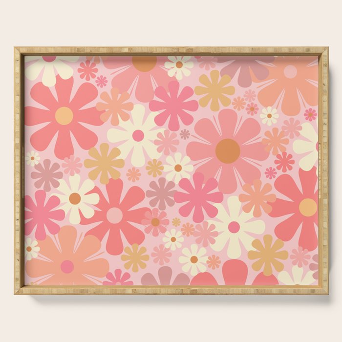 Blush Pink 60s 70s Vintage Flower Power Floral Pattern Serving Tray Gallery Image 1