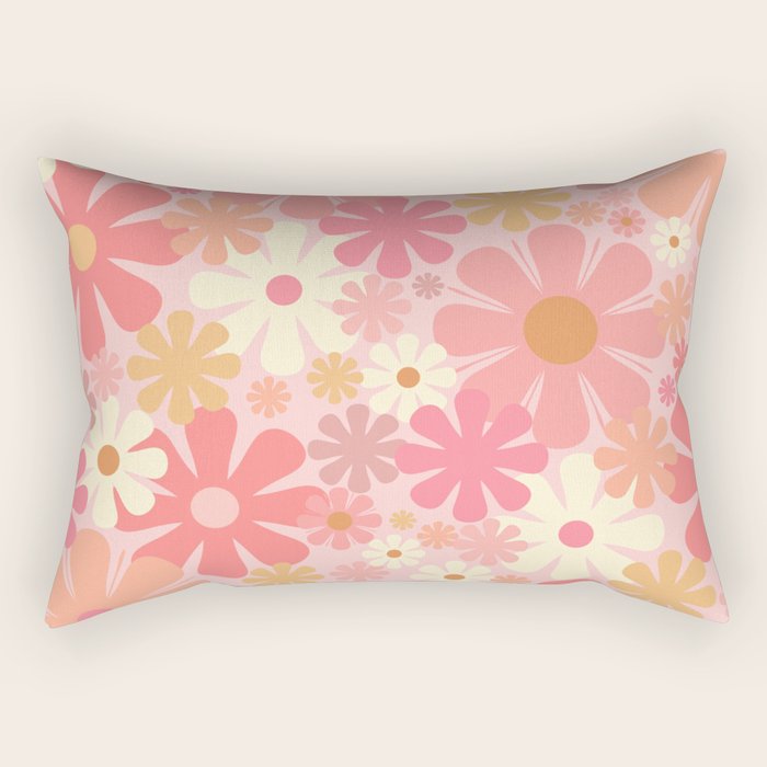 Blush Pink 60s 70s Vintage Flower Power Floral Pattern Rectangular Pillow Gallery Image 1