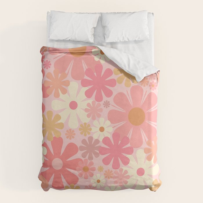 Blush Pink 60s 70s Vintage Flower Power Floral Pattern Duvet Cover Gallery Image 6