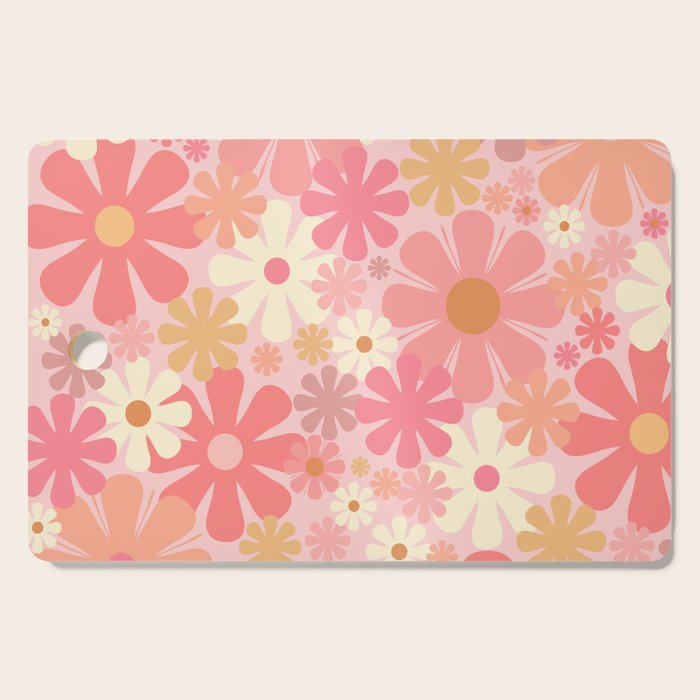 Blush Pink 60s 70s Vintage Flower Power Floral Pattern Cutting Board Gallery Image 1