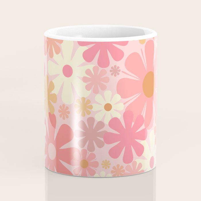 Blush Pink 60s 70s Vintage Flower Power Floral Pattern Coffee Mug Gallery Image 4