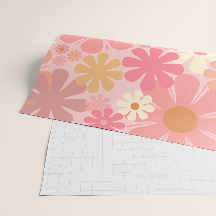 Blush Pink 60s 70s Vintage Flower Power Floral Pattern Wrapping Paper Gallery Image 2