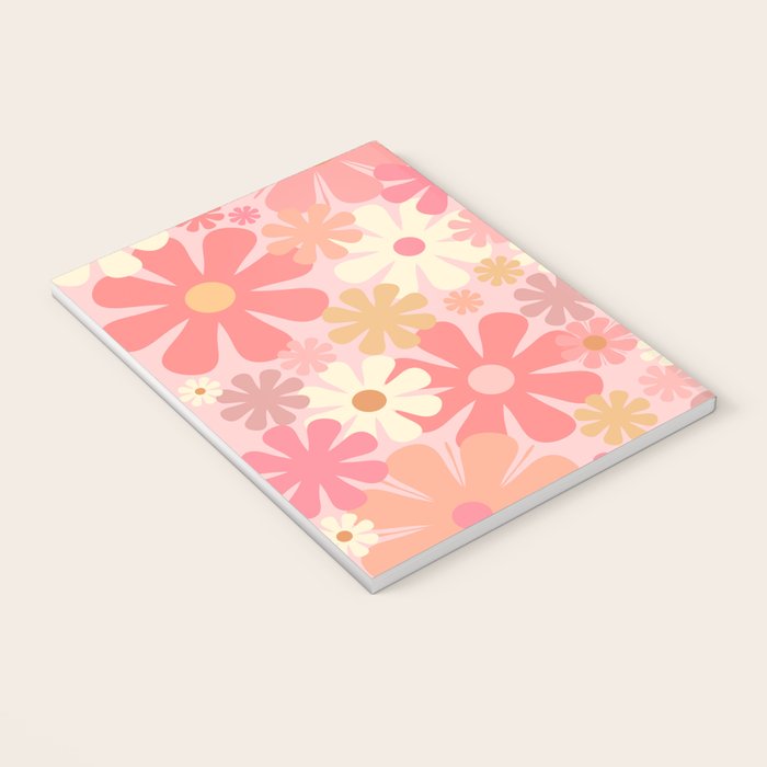 Blush Pink 60s 70s Vintage Flower Power Floral Pattern Notebook Gallery Image 3