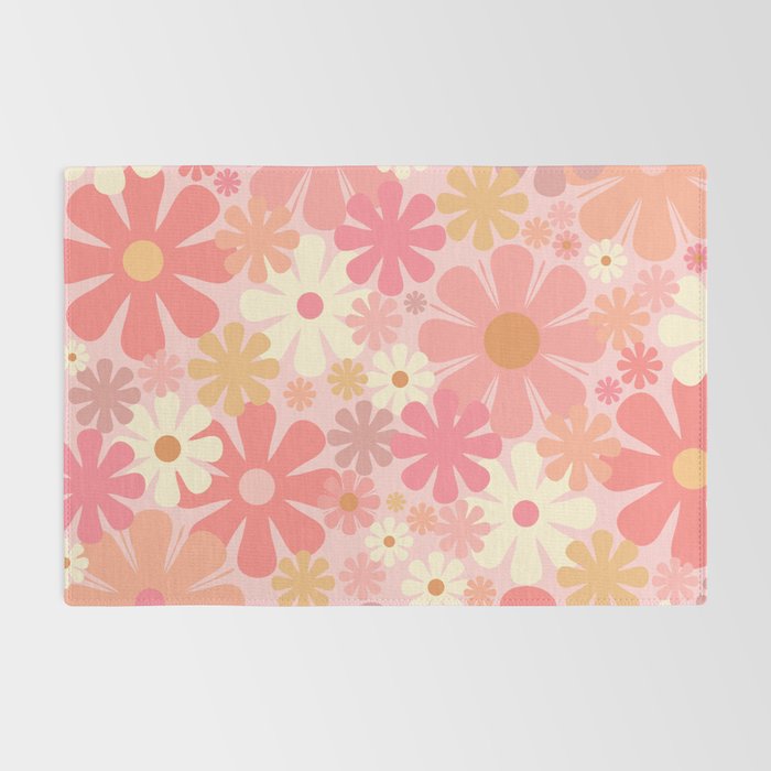 Blush Pink 60s 70s Vintage Flower Power Floral Pattern Rug Gallery Image 2