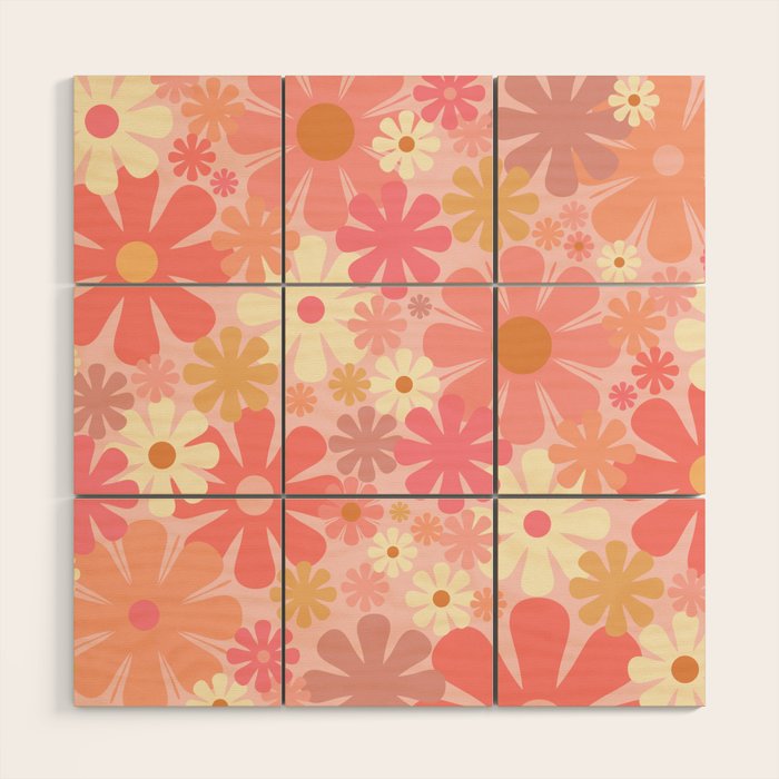 Blush Pink 60s 70s Vintage Flower Power Floral Pattern Wood Wall Art Gallery Image 1