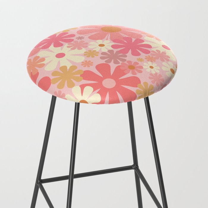 Blush Pink 60s 70s Vintage Flower Power Floral Pattern Stool Gallery Image 2
