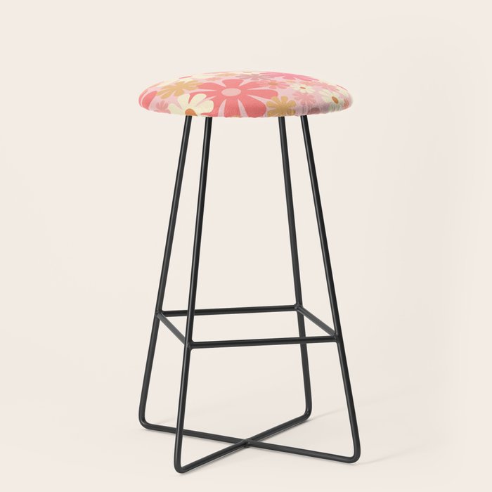 Blush Pink 60s 70s Vintage Flower Power Floral Pattern Stool Gallery Image 1