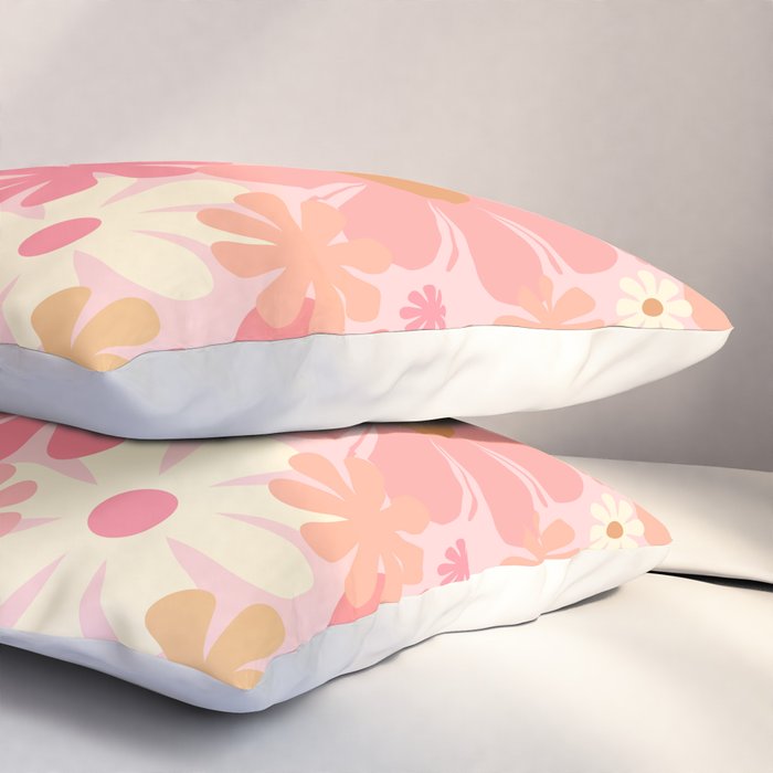 Blush Pink 60s 70s Vintage Flower Power Floral Pattern Pillow Sham Gallery Image 3