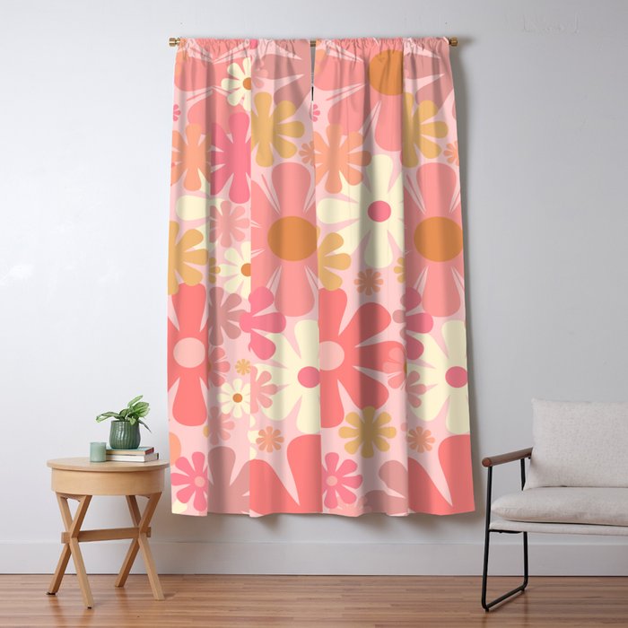 Blush Pink 60s 70s Vintage Flower Power Floral Pattern Window Curtain Gallery Image 1