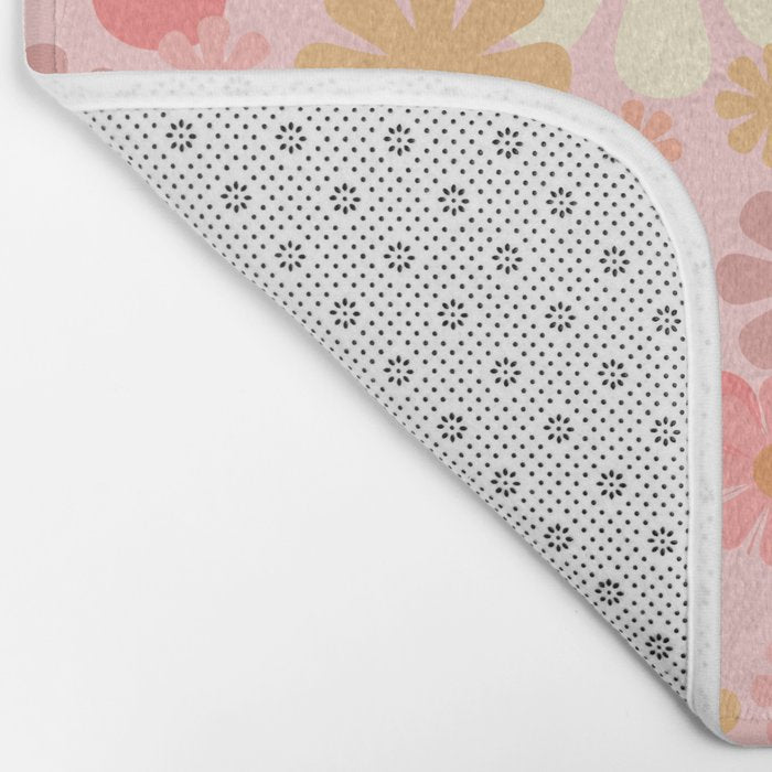 Blush Pink 60s 70s Vintage Flower Power Floral Pattern Bath Mat Gallery Image 2