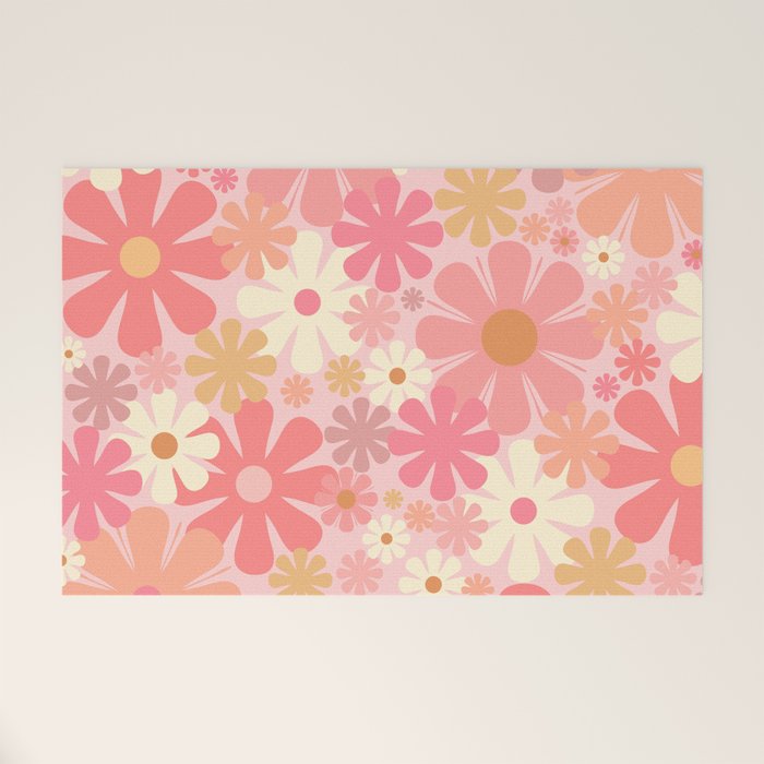 Blush Pink 60s 70s Vintage Flower Power Floral Pattern Welcome Mat Gallery Image 1
