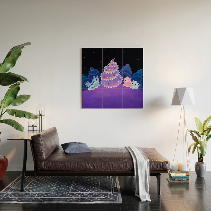 Merry christmas tree worm Wood Wall Art Gallery Image 2
