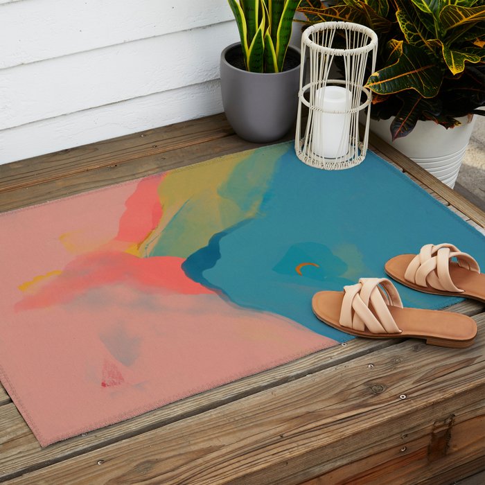Moon Light On Rainbow Pastel | Night Sky Texture Design Outdoor Rug Gallery Image 2