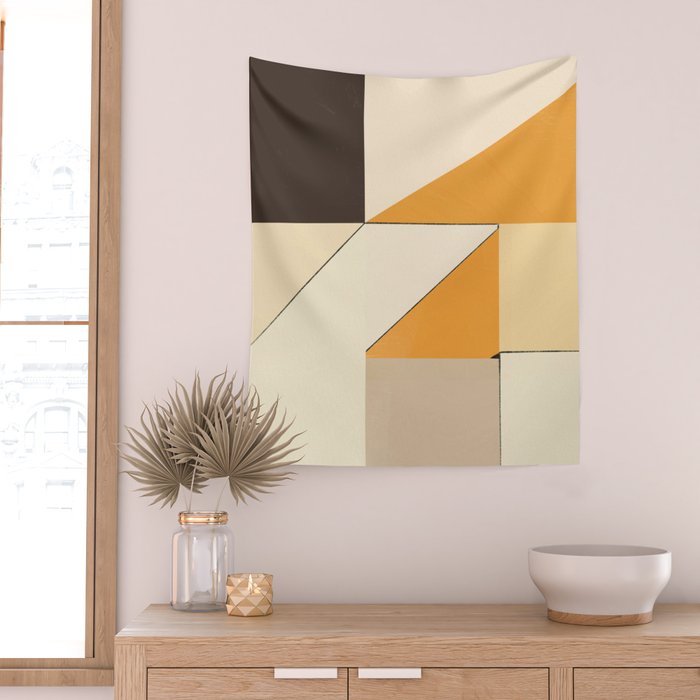 Geometric yellow and black arrangement Wall Tapestry Gallery Image 2