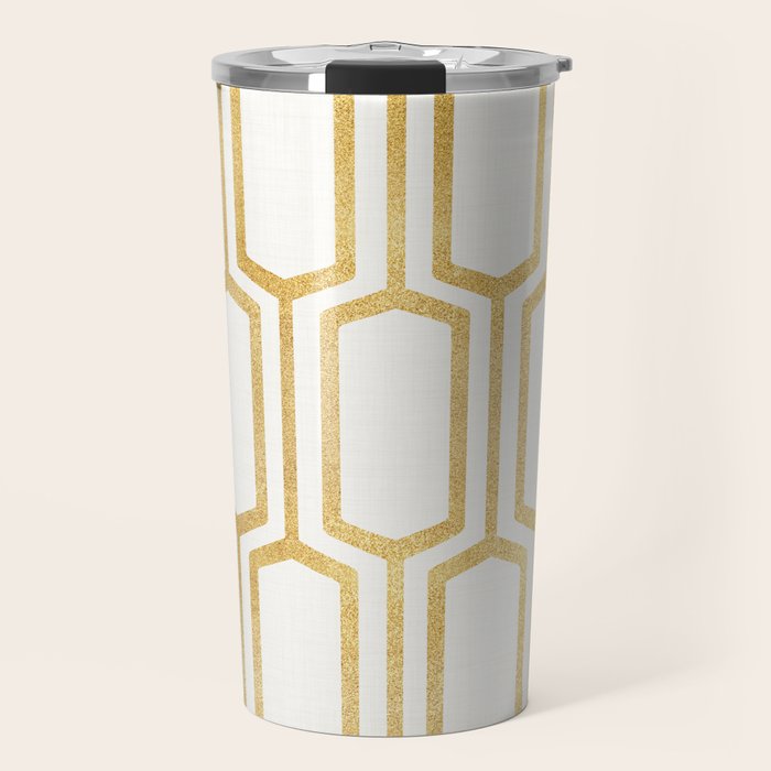 Mid Century Metallic Geometric Pattern Travel Mug Gallery Image 1