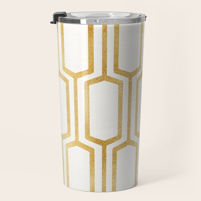 Mid Century Metallic Geometric Pattern Travel Mug Gallery Image 3