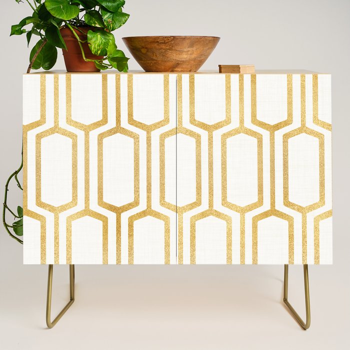 Mid Century Metallic Geometric Pattern Credenza Gallery Image 1