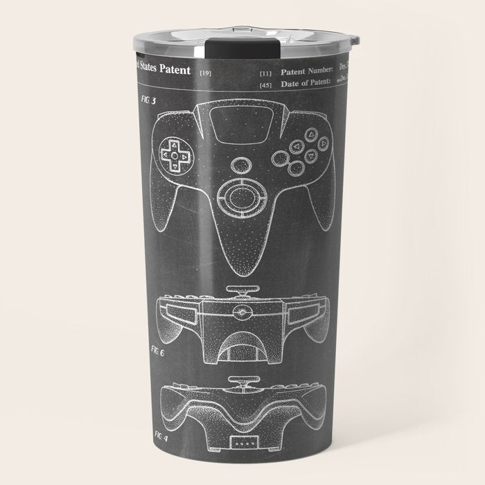 Video Game Controller Patent - Retro Gaming Game Room Art - Black Chalkboard Travel Mug Gallery Image 1