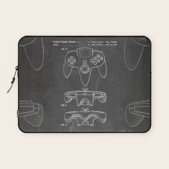 Video Game Controller Patent - Retro Gaming Game Room Art - Black Chalkboard Laptop Sleeve Gallery Image 1