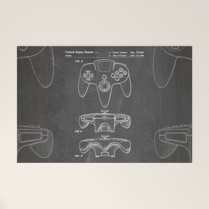 Video Game Controller Patent - Retro Gaming Game Room Art - Black Chalkboard Welcome Mat Gallery Image 1
