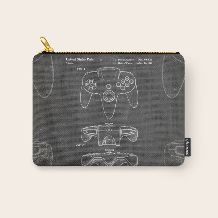 Video Game Controller Patent - Retro Gaming Game Room Art - Black Chalkboard Carry All Pouch Gallery Image 1