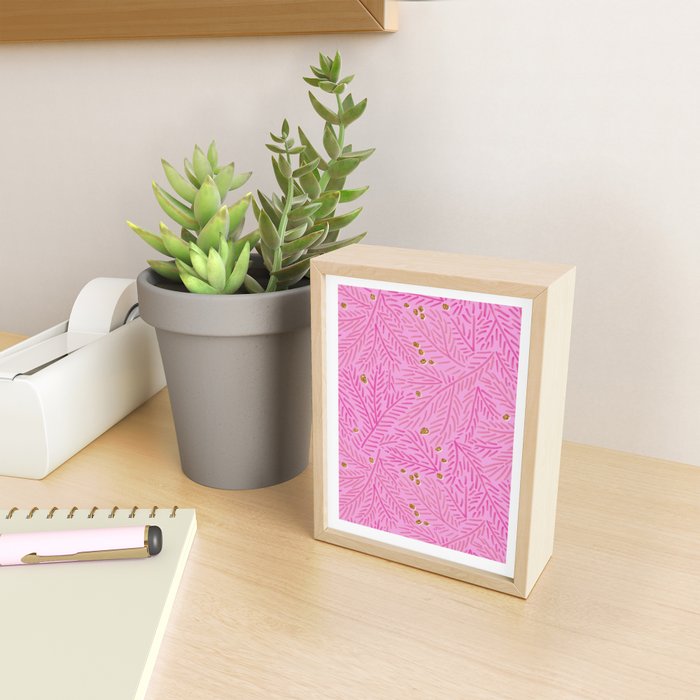Winter Berries & Pine Branches in Pink & Gold Mini Art Print Gallery Image 2